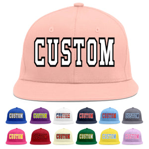 Custom Pink White-Black Flat Eaves Sport Baseball Cap