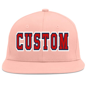 Custom Pink Red-Navy Flat Eaves Sport Baseball Cap