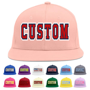 Custom Pink Red-Navy Flat Eaves Sport Baseball Cap