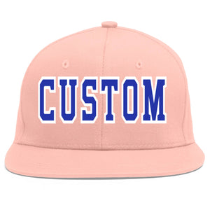 Custom Pink Royal-White Flat Eaves Sport Baseball Cap