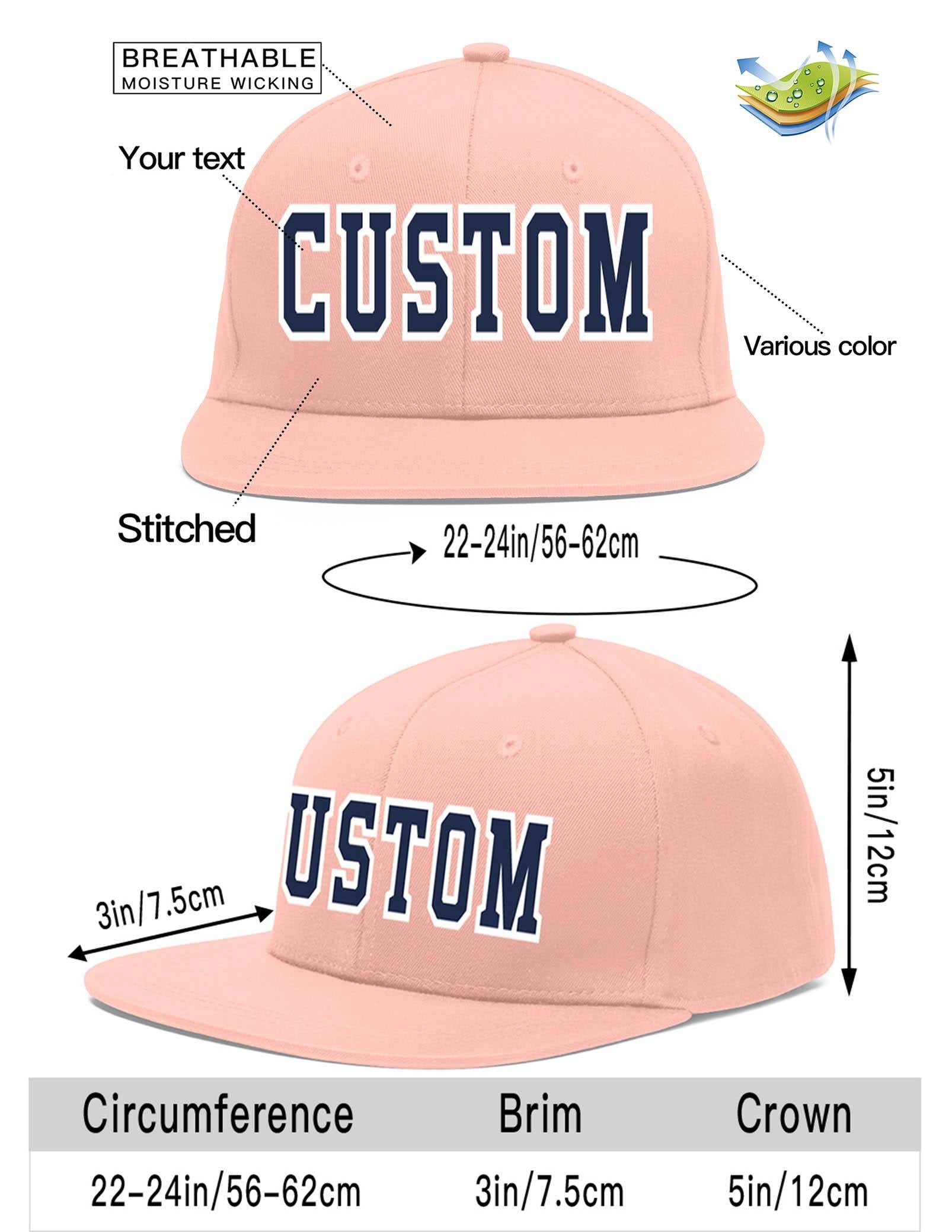 Custom Pink Navy-White Flat Eaves Sport Baseball Cap