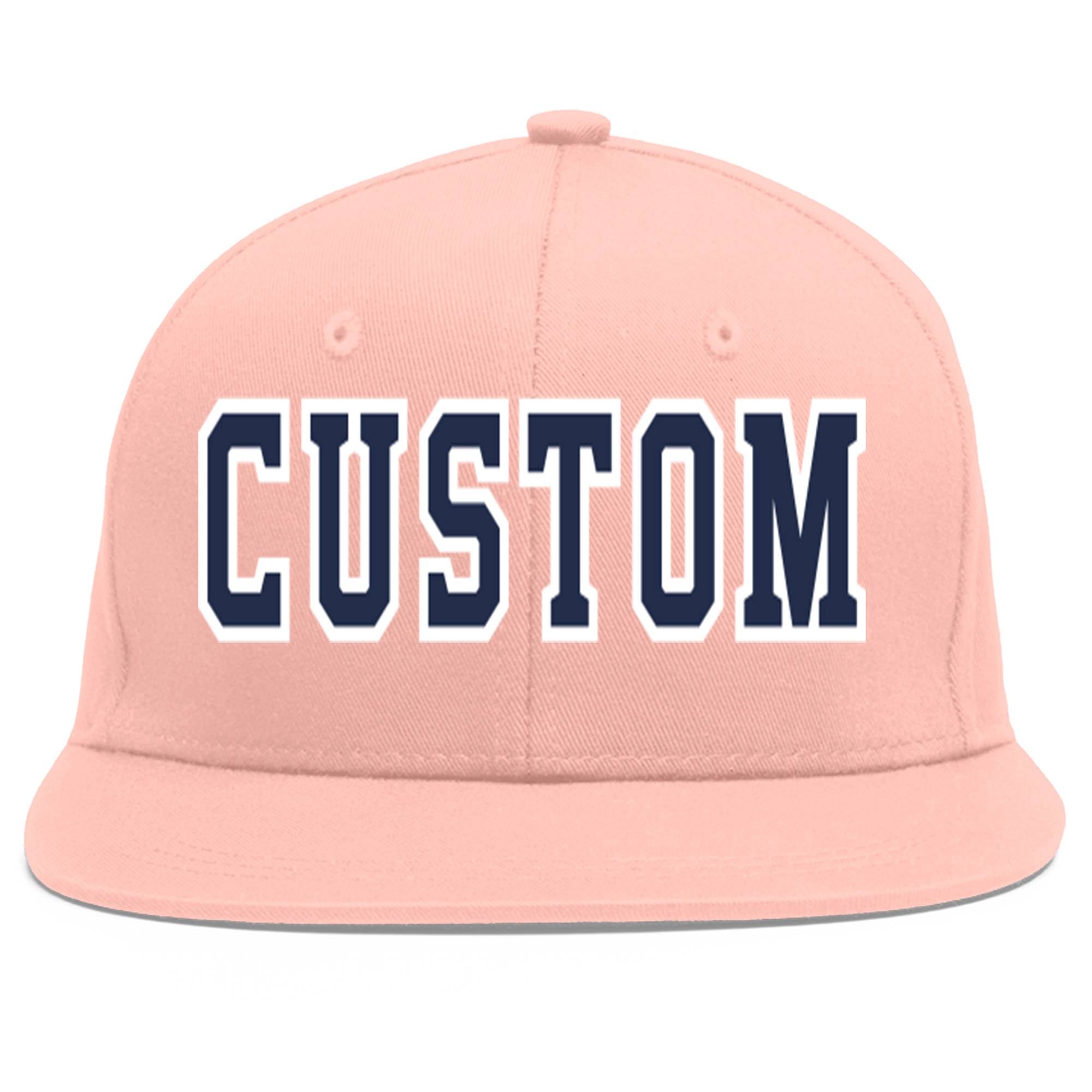 Custom Pink Navy-White Flat Eaves Sport Baseball Cap