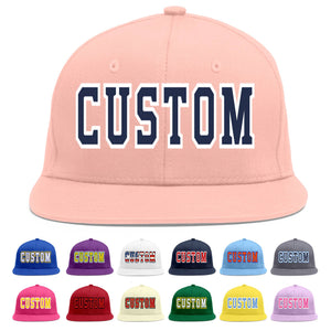 Custom Pink Navy-White Flat Eaves Sport Baseball Cap