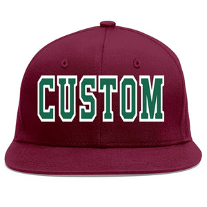 Custom Crimson Kelly Green-White Flat Eaves Sport Baseball Cap