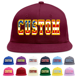 Custom Crimson Vintage USA Flag-Gold Flat Eaves Sport Baseball Cap