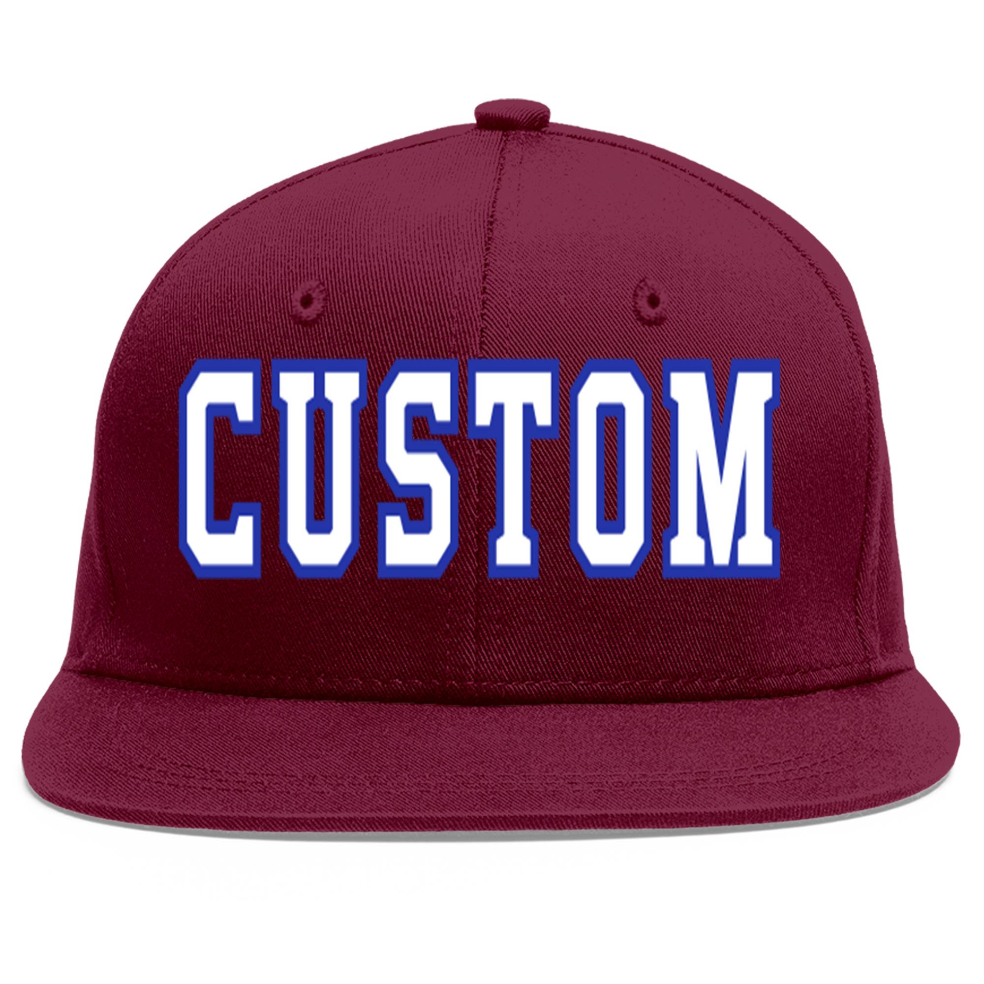 Custom Crimson White-Royal Flat Eaves Sport Baseball Cap