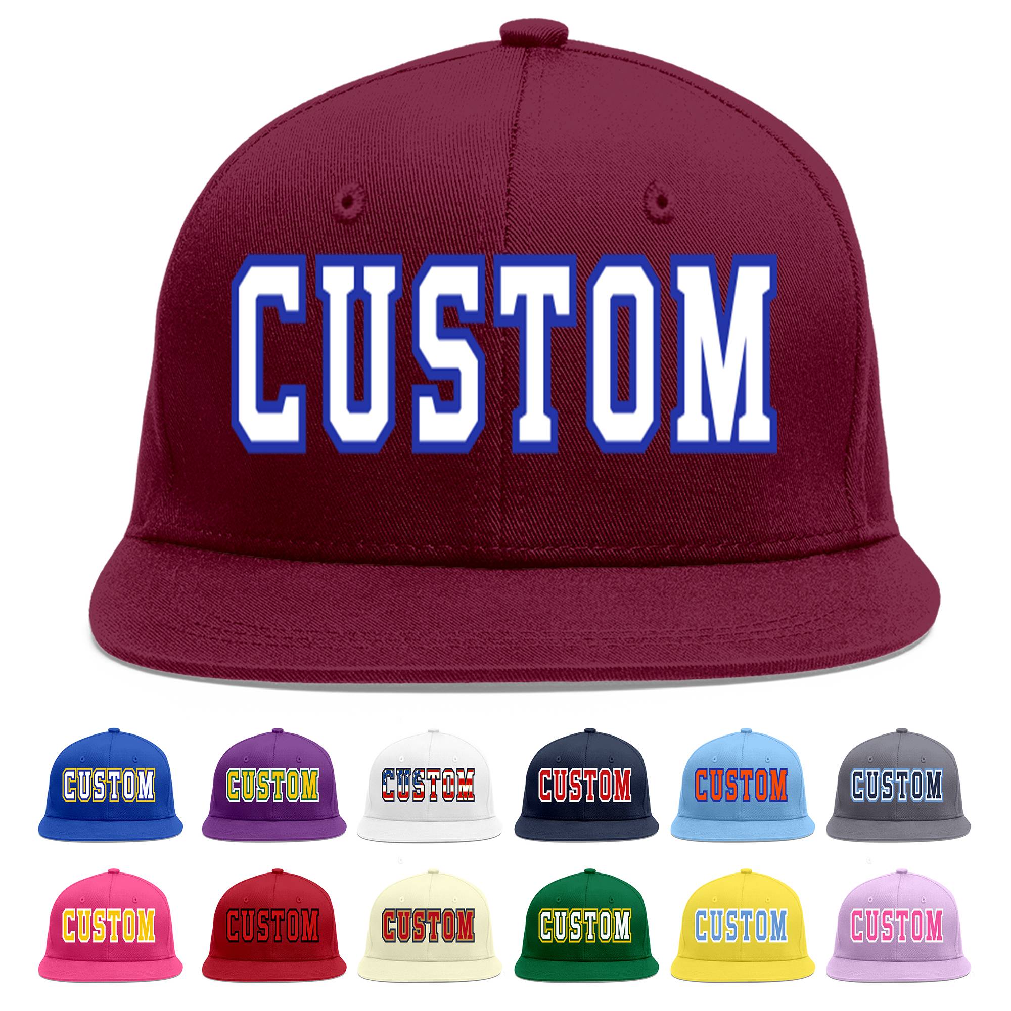 Custom Crimson White-Royal Flat Eaves Sport Baseball Cap