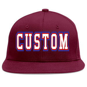 Custom Crimson White-Red Flat Eaves Sport Baseball Cap