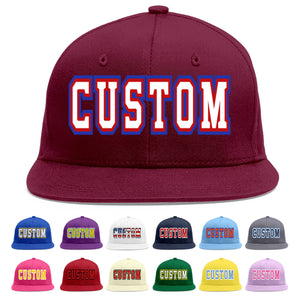 Custom Crimson White-Red Flat Eaves Sport Baseball Cap