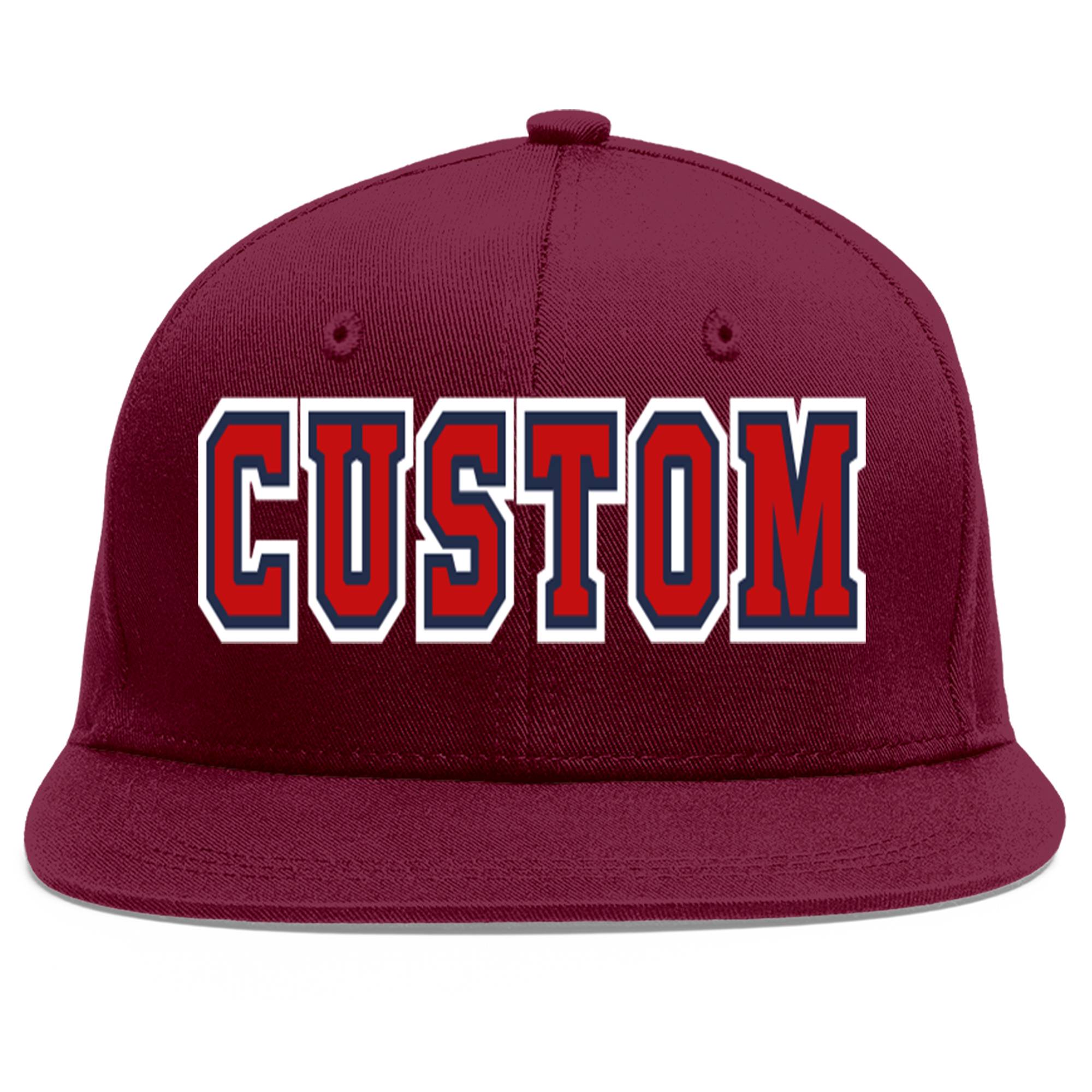 Casquette de baseball sport personnalisée Crimson Red-Navy Flat Eaves