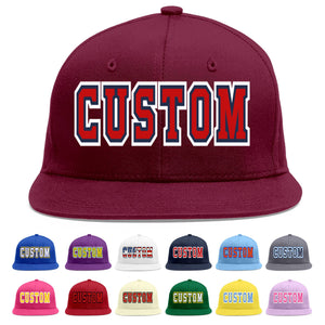 Casquette de baseball sport personnalisée Crimson Red-Navy Flat Eaves