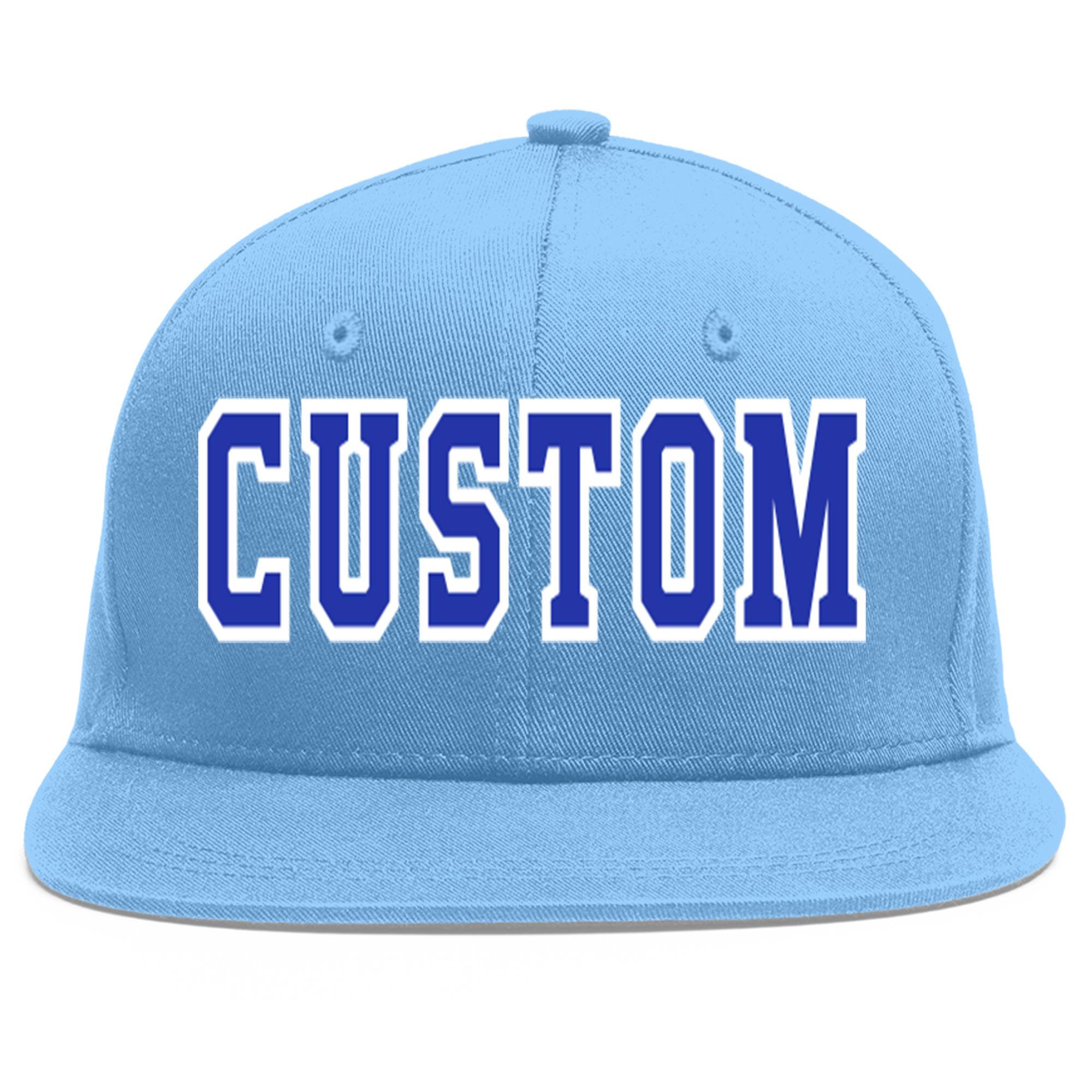 Casquette de baseball sport personnalisée bleu clair Royal-White Flat Eaves