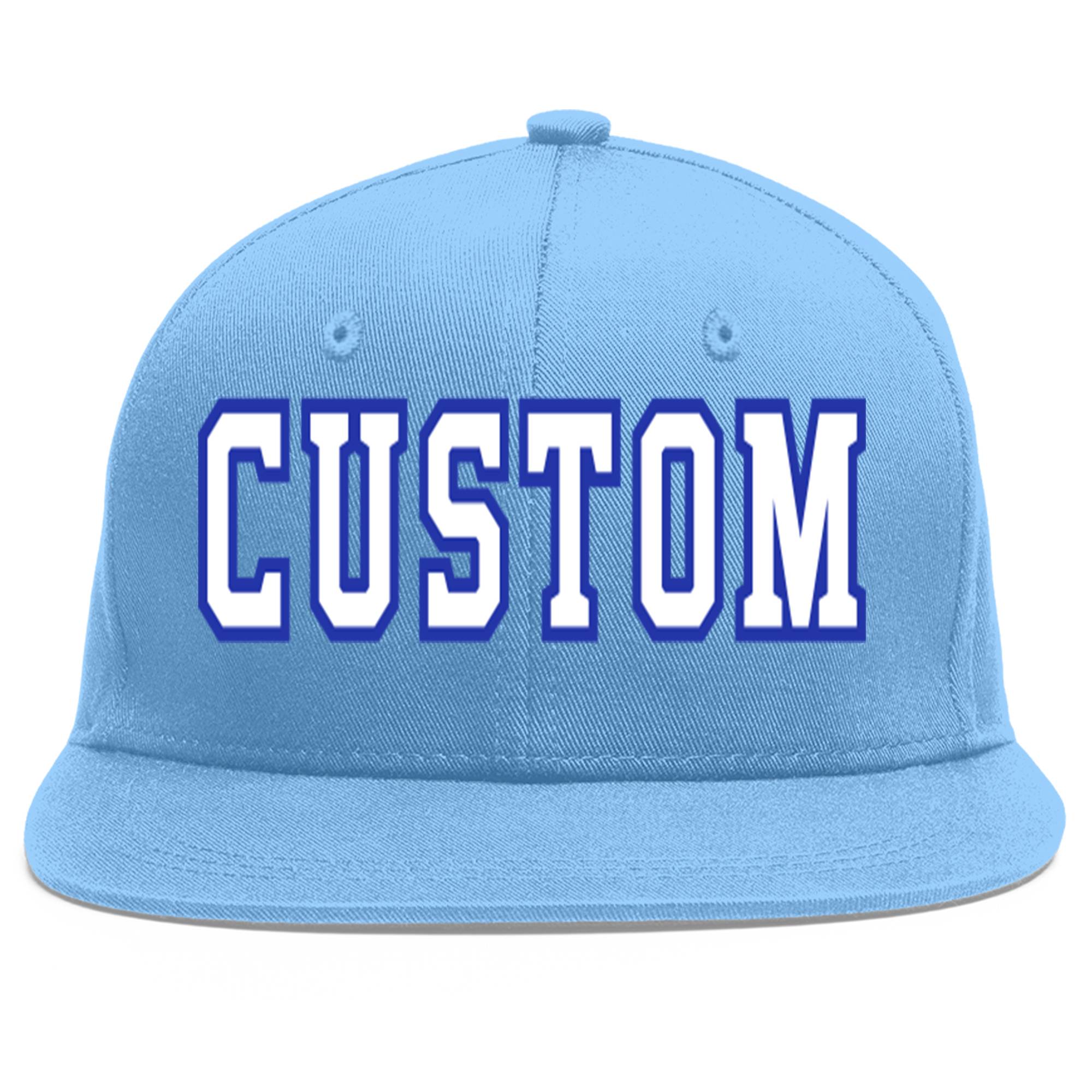 Casquette de baseball personnalisée bleu clair blanc-royal Flat Eaves Sport