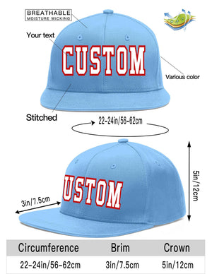 Custom Light Blue White-Red Flat Eaves Sport Baseball Cap