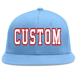 Custom Light Blue White-Red Flat Eaves Sport Baseball Cap