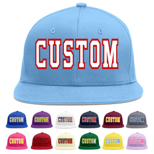 Custom Light Blue White-Red Flat Eaves Sport Baseball Cap