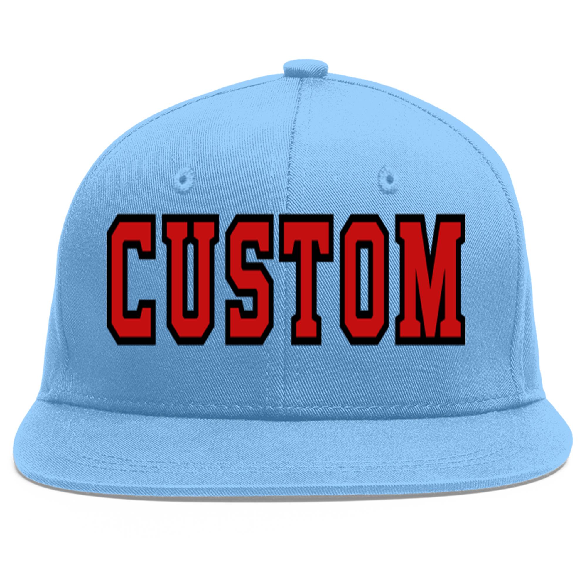 Casquette de baseball sport personnalisée bleu clair rouge-noir Flat Eaves