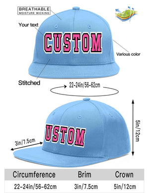 Custom Light Blue Pink-Black Flat Eaves Sport Baseball Cap