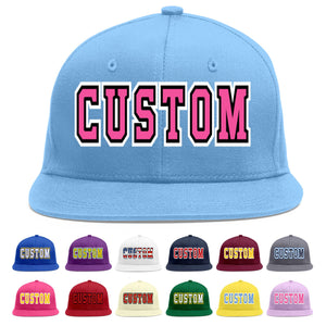 Custom Light Blue Pink-Black Flat Eaves Sport Baseball Cap