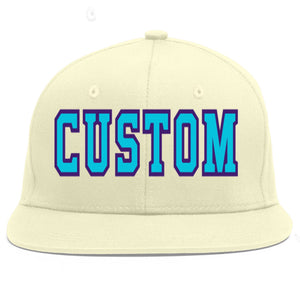 Casquette de baseball de sport à Eaves plates bleu clair-violet crème personnalisée