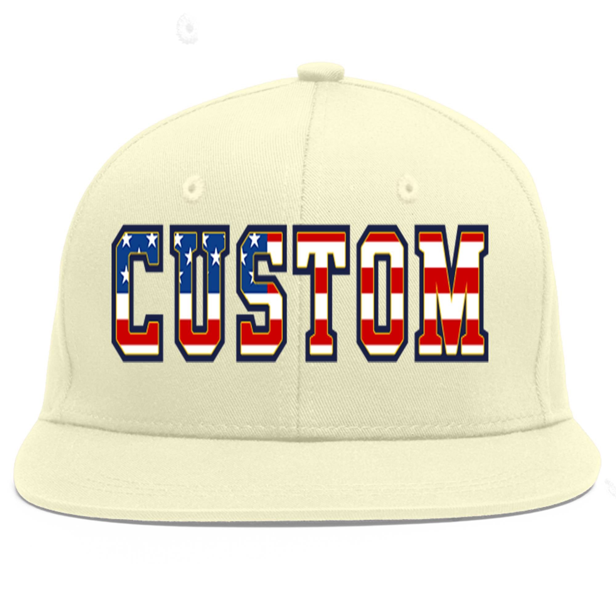 Custom Cream Vintage USA Flag-Gold Flat Eaves Sport Baseball Cap