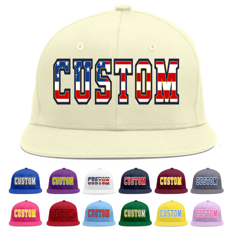 Custom Cream Vintage USA Flag-Gold Flat Eaves Sport Baseball Cap