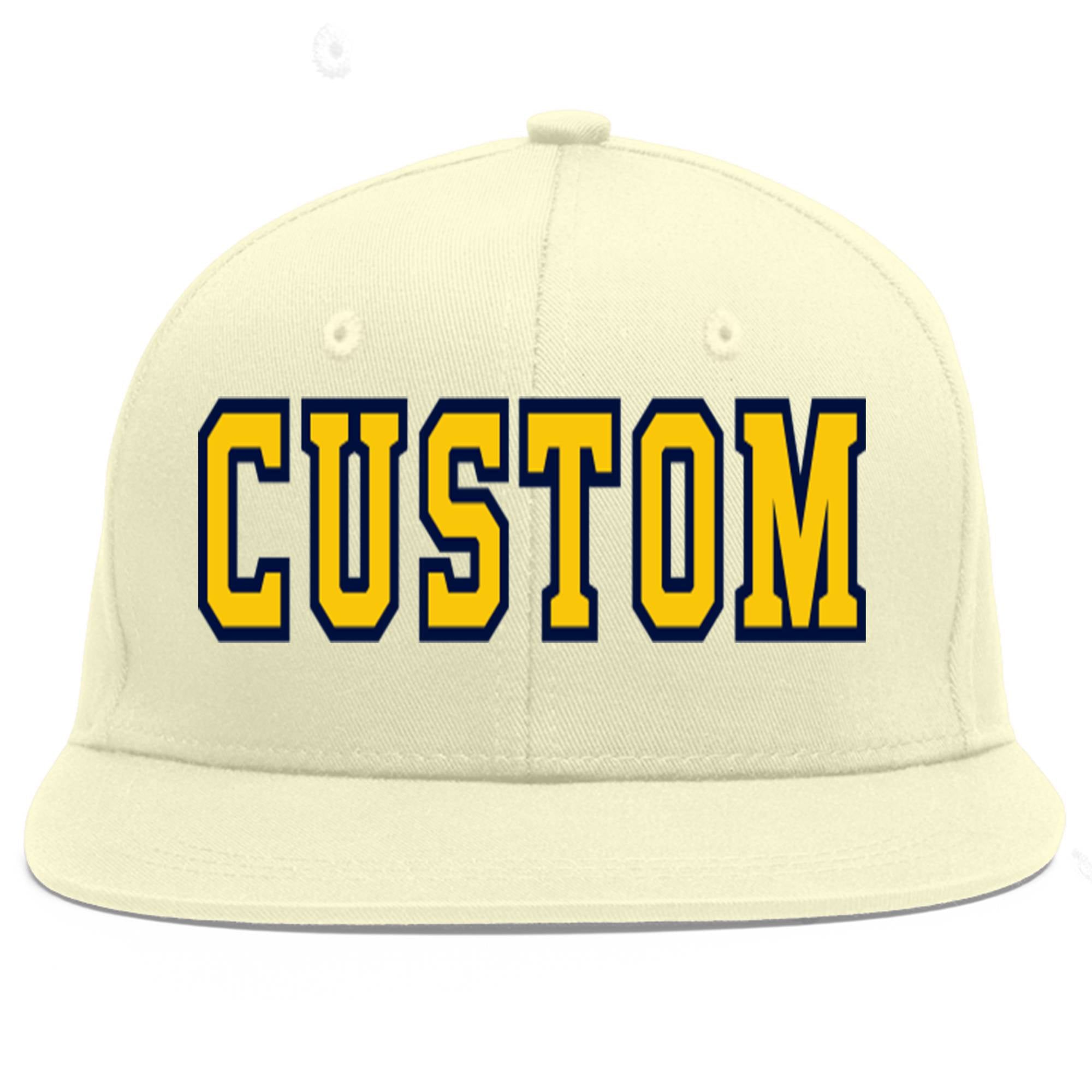 Casquette de baseball sport personnalisée crème or-marine plate Eaves