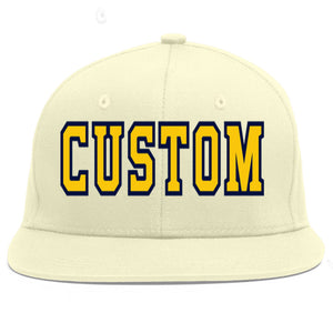 Custom Cream Gold-Navy Flat Eaves Sport Baseball Cap