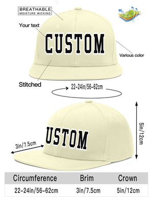 Custom Cream Black-White Flat Eaves Sport Baseball Cap