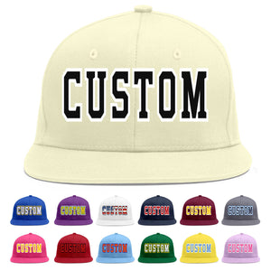 Custom Cream Black-White Flat Eaves Sport Baseball Cap