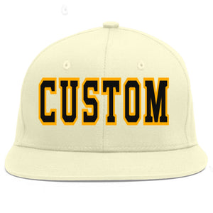 Custom Cream Black-Yellow Flat Eaves Sport Baseball Cap