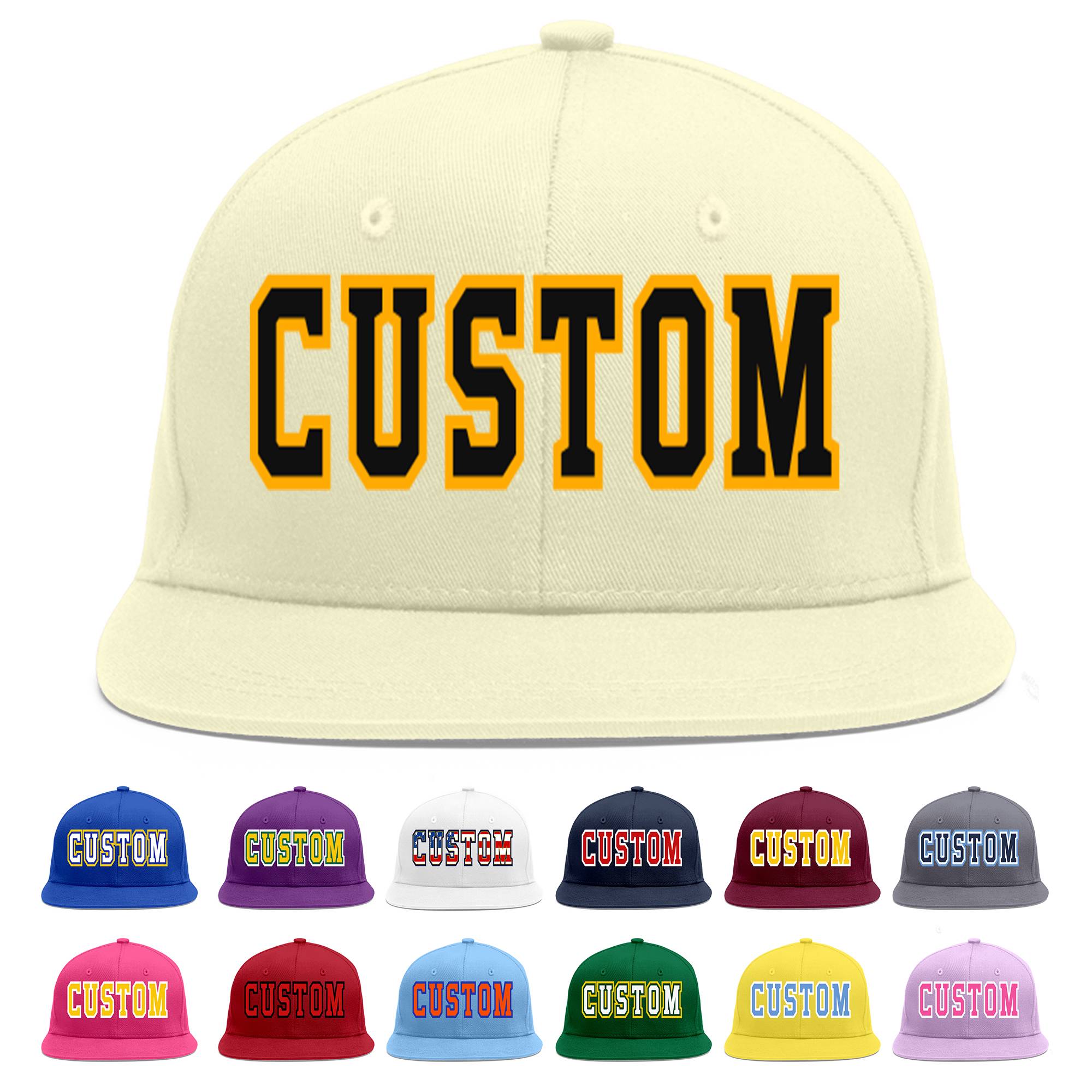 Casquette de baseball sport plate Eaves crème personnalisée noir-jaune