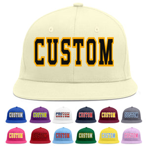 Custom Cream Black-Yellow Flat Eaves Sport Baseball Cap