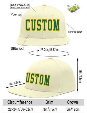 Custom Cream Kelly Green-Gold Flat Eaves Sport Baseball Cap