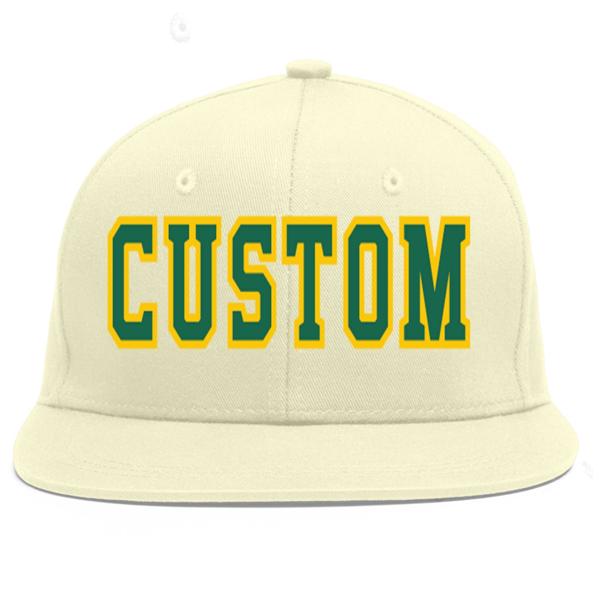 Custom Cream Kelly Green-Gold Flat Eaves Sport Baseball Cap