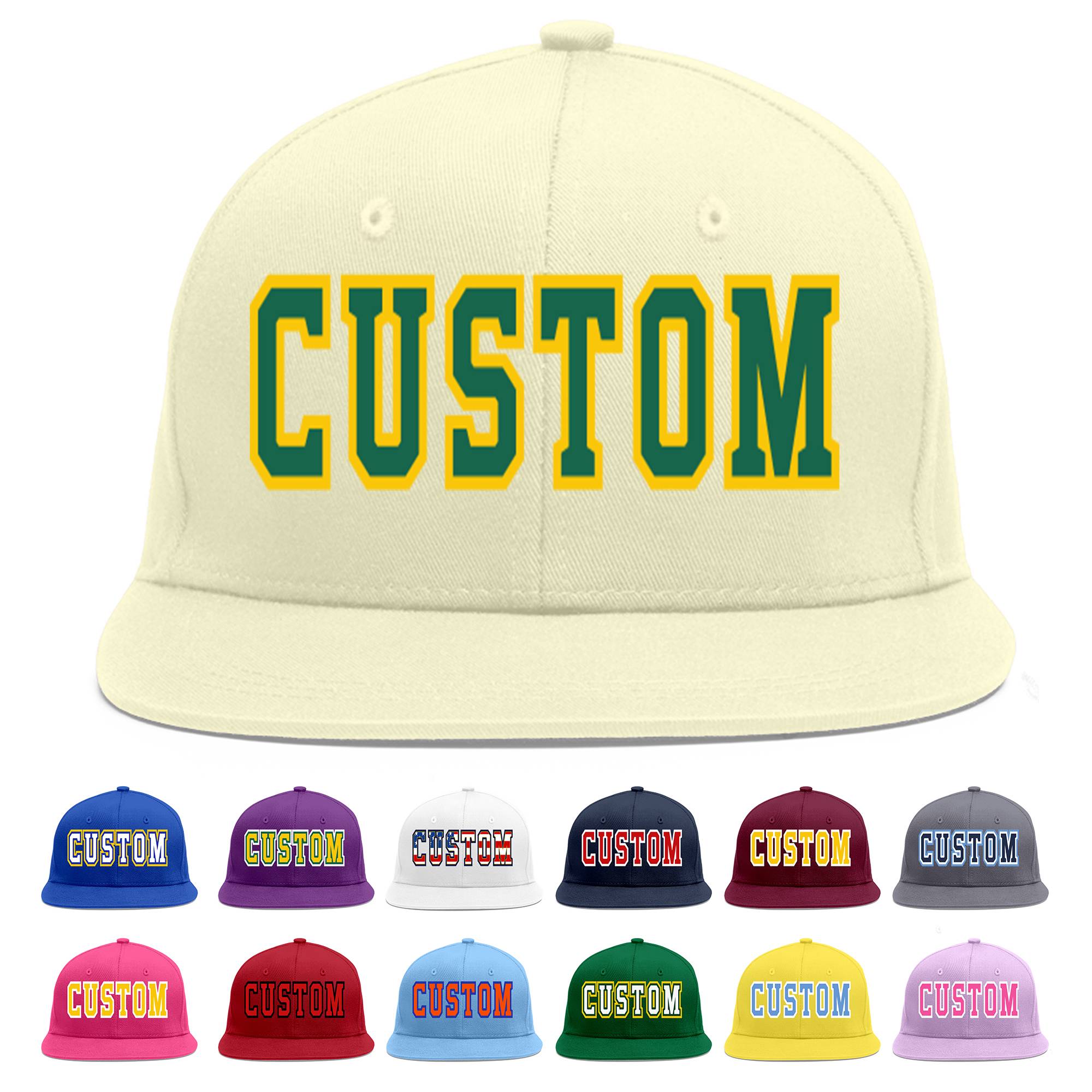 Casquette de baseball personnalisée Kelly Green-Gold Flat Eaves Sport