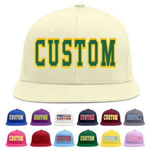 Custom Cream Kelly Green-Gold Flat Eaves Sport Baseball Cap