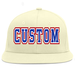 Custom Cream Royal-White Flat Eaves Sport Baseball Cap