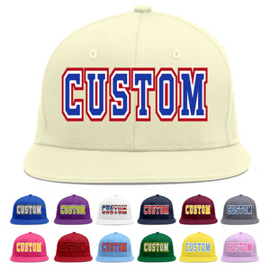 Custom Cream Royal-White Flat Eaves Sport Baseball Cap