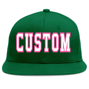 Custom Green White-Pink Flat Eaves Sport Baseball Cap