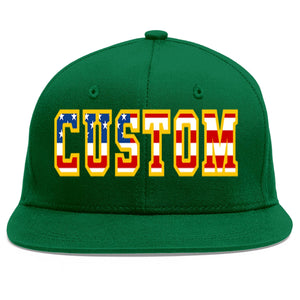 Custom Green Vintage USA Flag-Gold Flat Eaves Sport Baseball Cap