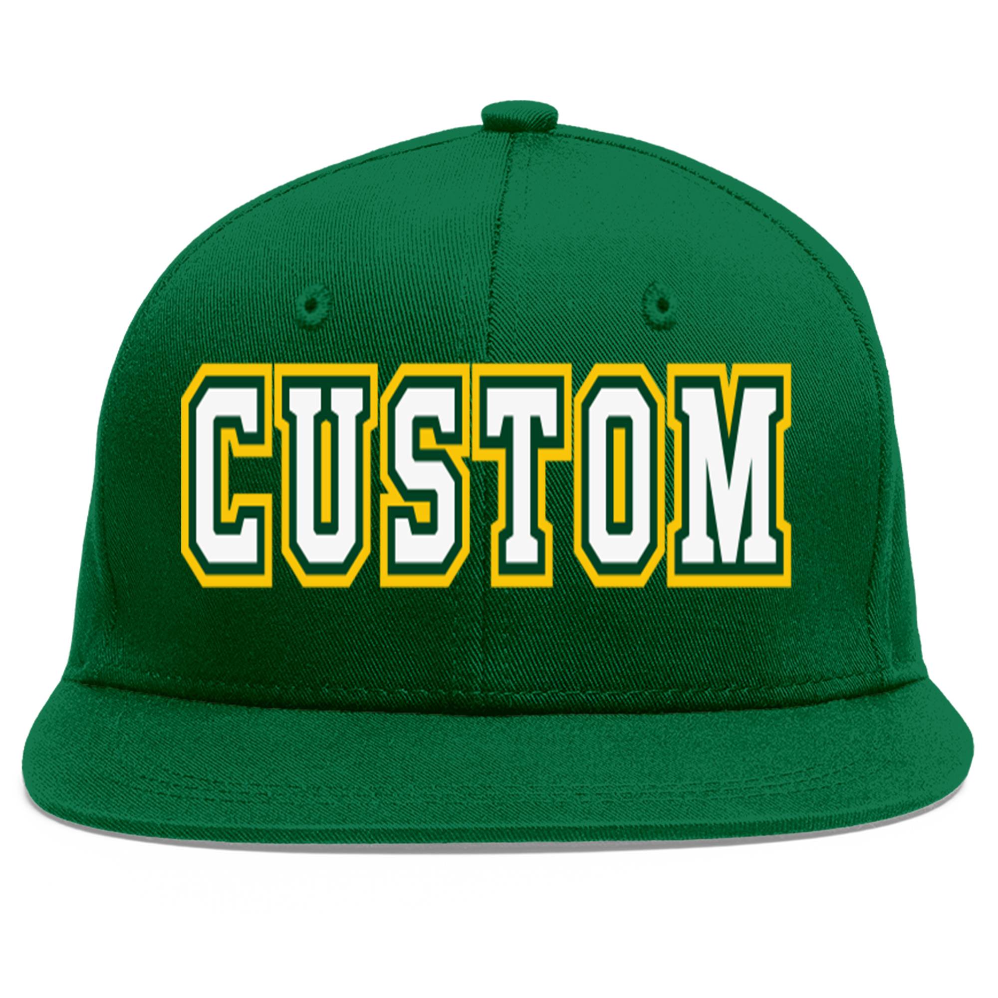 Custom Green White-Kelly Green Flat Eaves Sport Baseball Cap