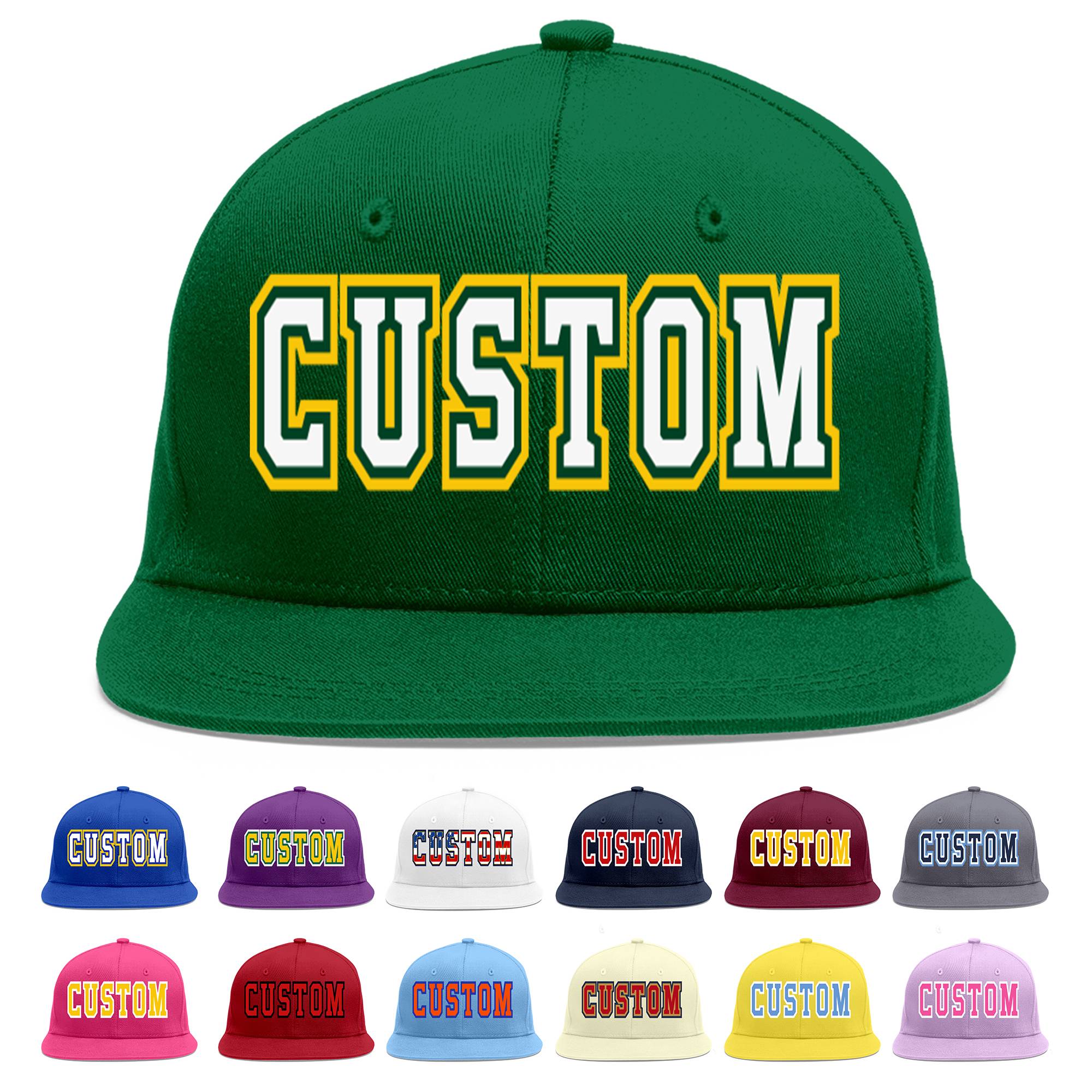 Custom Green White-Kelly Green Flat Eaves Sport Baseball Cap