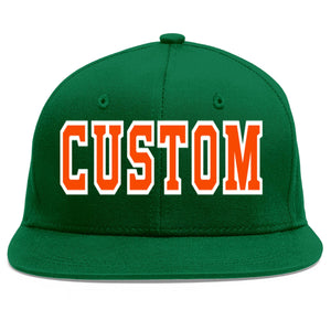 Casquette de baseball sport personnalisée vert orange-blanc avec avant-toit plat