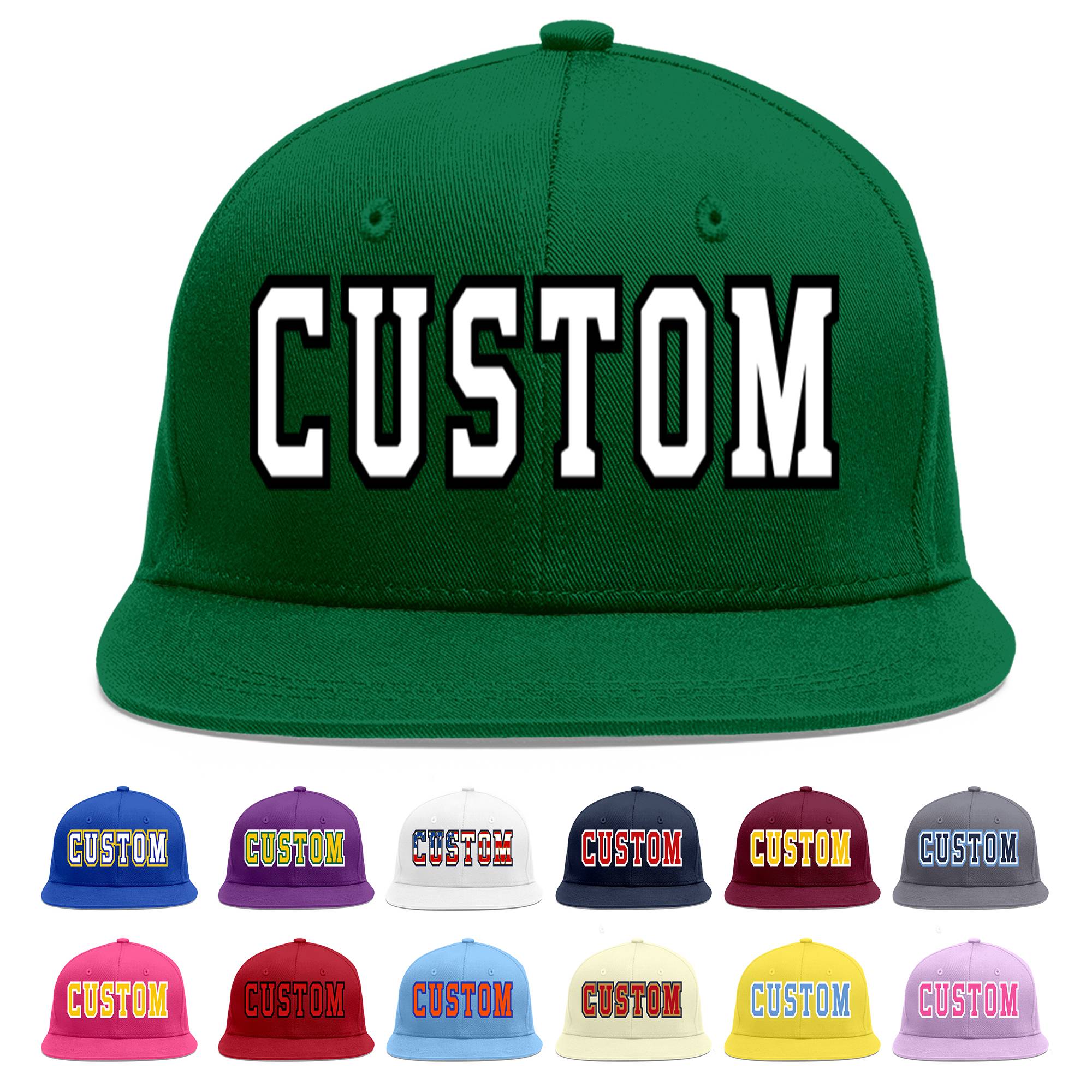 Custom Green White-Black Flat Eaves Sport Baseball Cap