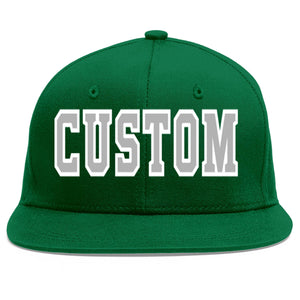 Custom Green Gray-White Flat Eaves Sport Baseball Cap