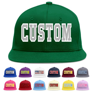 Custom Green Gray-White Flat Eaves Sport Baseball Cap