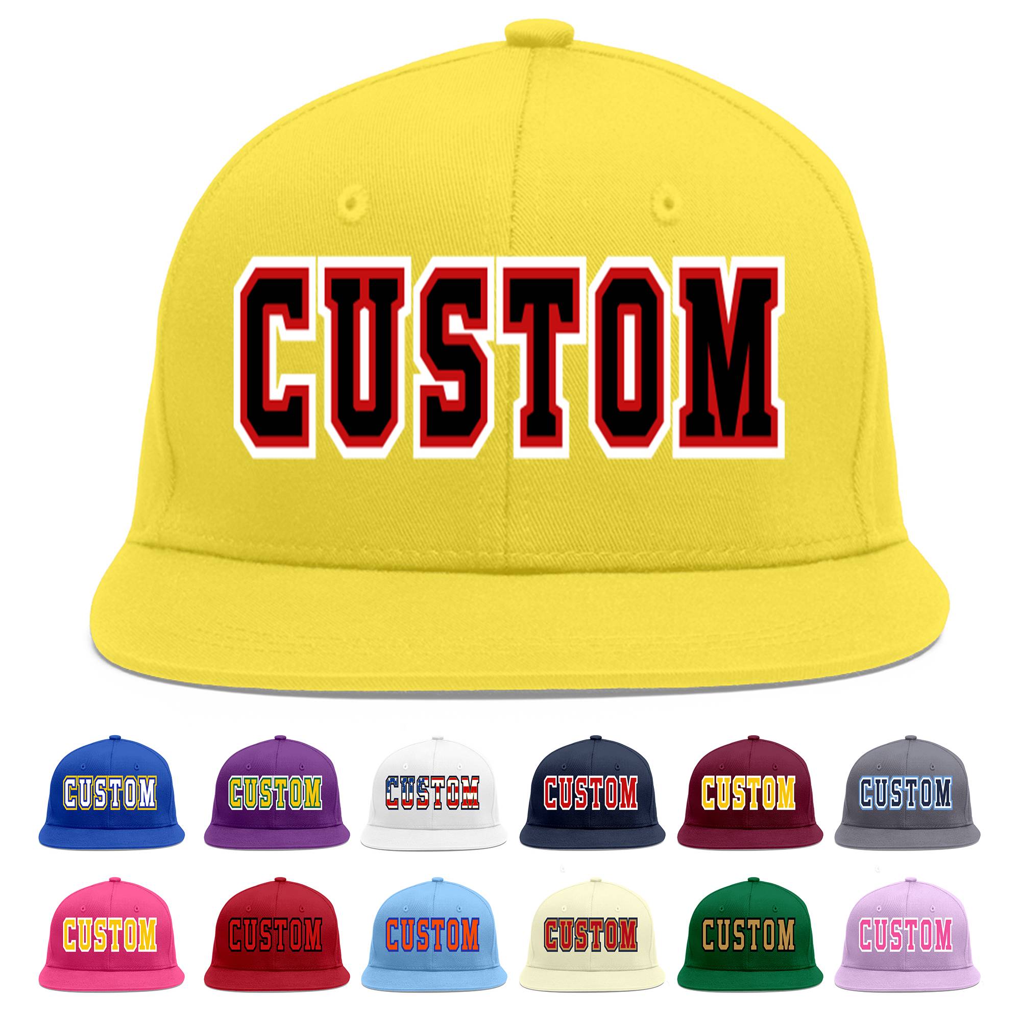 Custom Light Gold Black-Red Flat Eaves Sport Baseball Cap