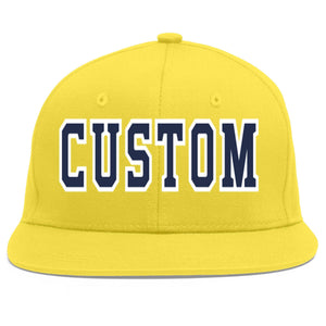 Custom Light Gold Navy-White Flat Eaves Sport Baseball Cap