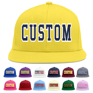 Custom Light Gold Navy-White Flat Eaves Sport Baseball Cap